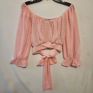 NWT Sheer Pink Swiss Dot Crop Top